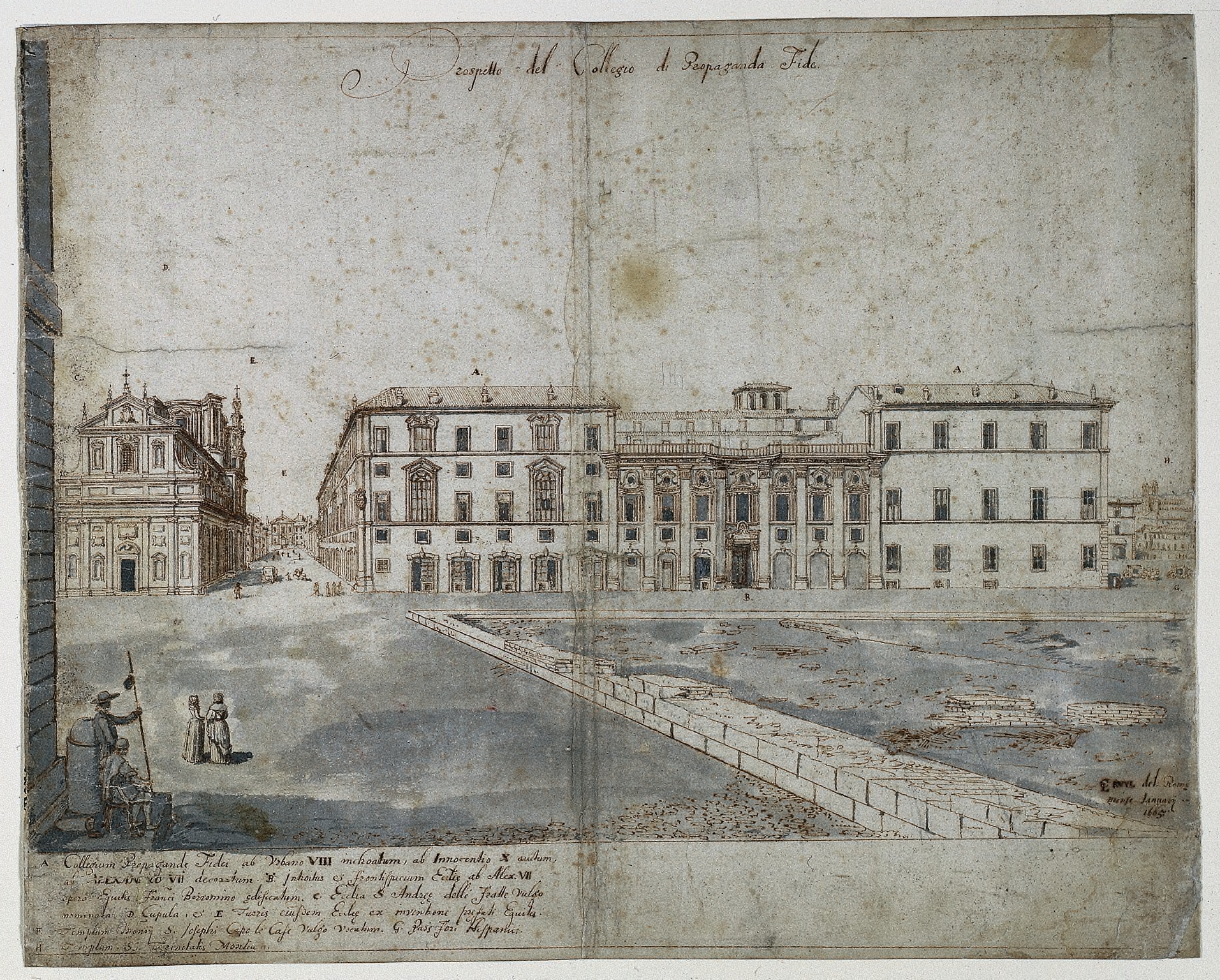 Lievin Cruyl, Eighteen Views of Rome: The Collegio di Propaganda Fide (recto)