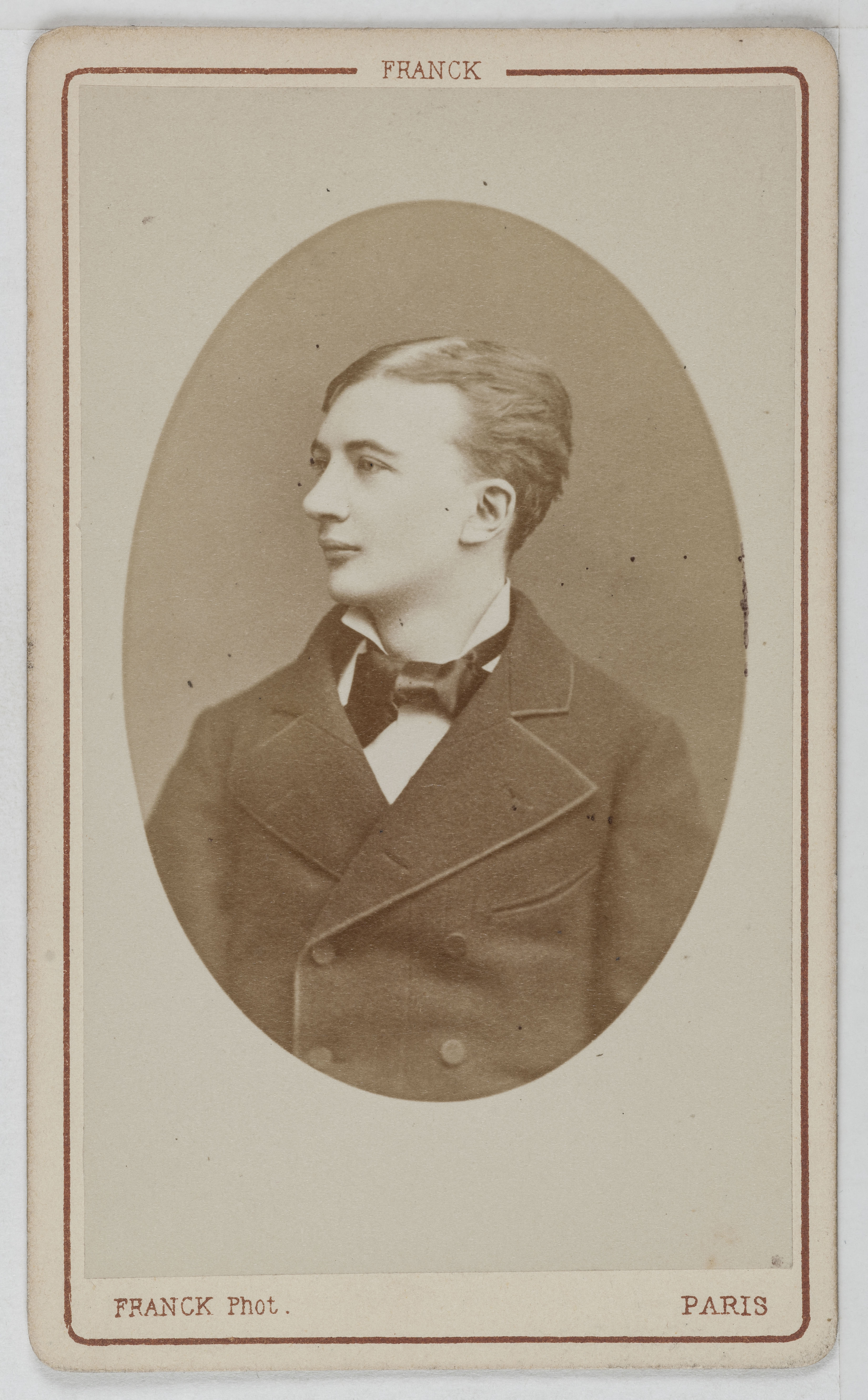 Franck, Portrait de Charles Sauvage (1851-1888), dit Numa fils, acteur de théâtre entre 1870 et 1887.