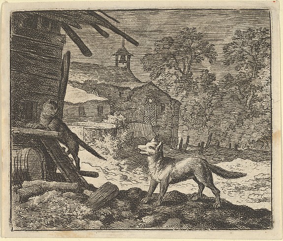 Allart van Everdingen, The Cat Climbs a Barn from Hendrick van Alcmar's Renard The Fox