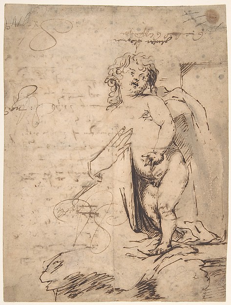 Anthony van Dyck, Study of the Christ Child and the Hand of the Madonna.  Verso; Profile of a Man