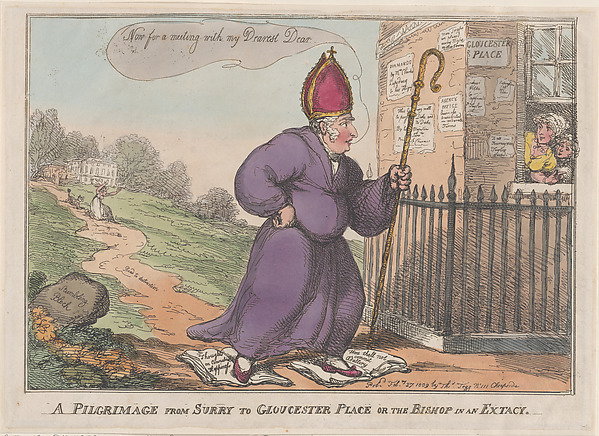 Thomas Rowlandson, A Pilgrimage from Surry to Gloucester Place or the Bishop is an Extacty