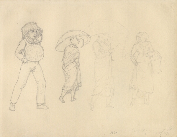 C.W. Eckersberg, Studie af fire figurer på gaden i regnvejr.
