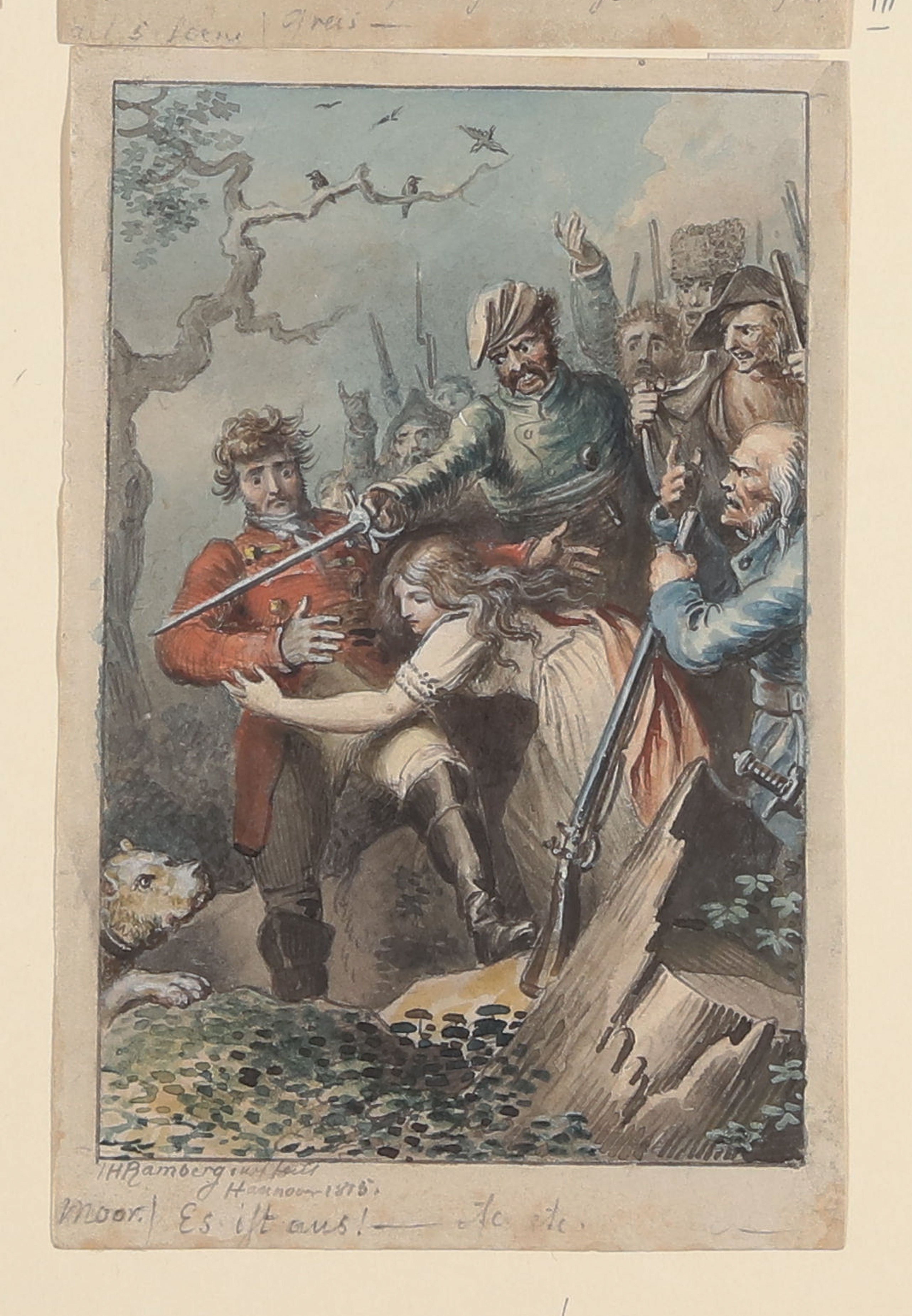 Johann Heinrich Ramberg, Die Scheidung durchs Schwert [Illustration zu Friedrich Schillers Drama "Die Räuber", 5. Akt, 2. Szene]