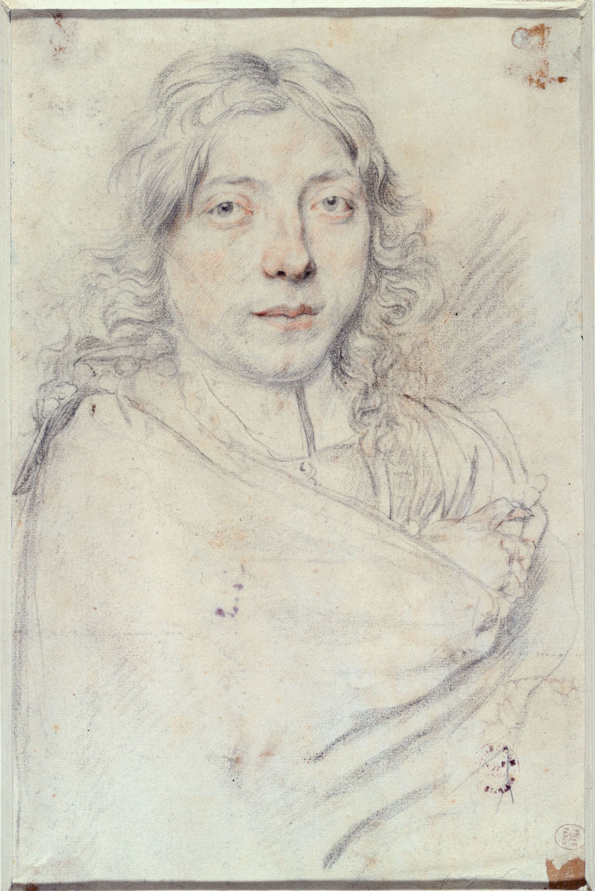 Anonyme, Portrait de Du Jardin [?] ou Portrait d'homme enveloppé d'un manteau genre Van Dyck