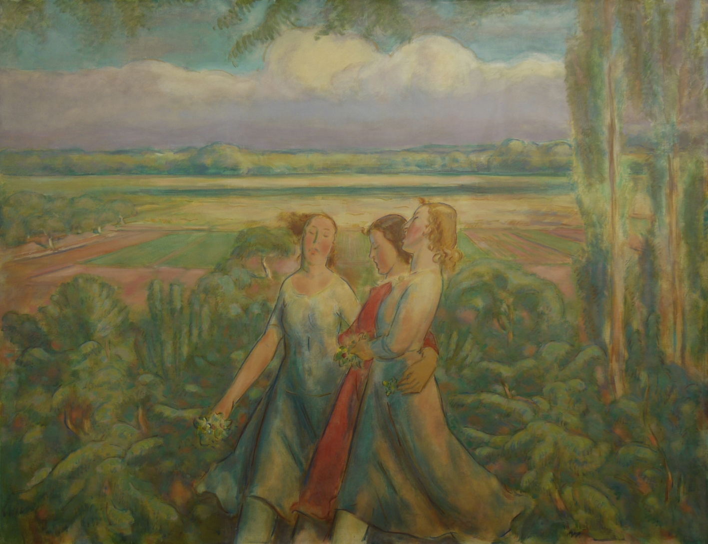 Albert Haueisen, Große Landschaft mit singenden Frauen. Wandbild für den Speyer Kreistagssaal.