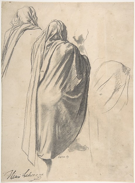 Henri Lehmann, Back View of a Male Figure Wearing a Cloak