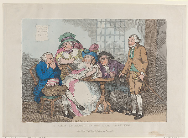 Thomas Rowlandson, A Lady in Limbo, or Jew Bail Rejected