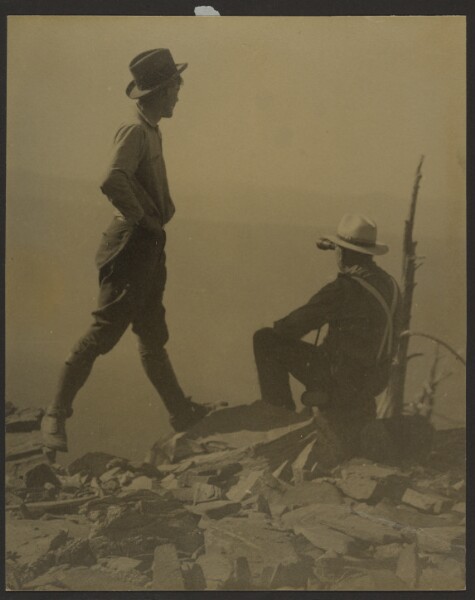 Louis Fleckenstein, [Two Men Looking in the Distance (Possibly Old Baldy Peak)]
