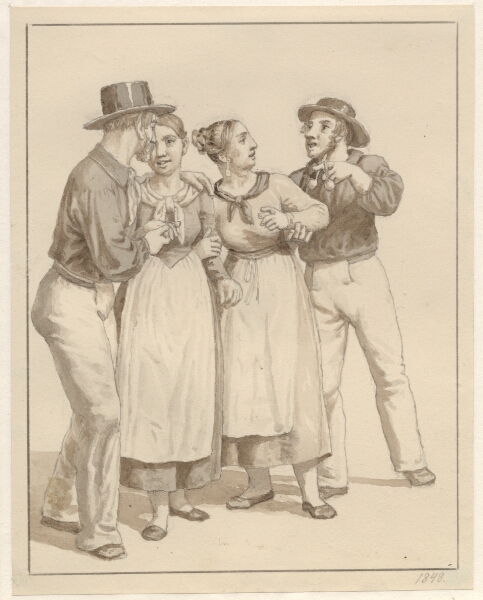 C.W. Eckersberg, To sømænd gør kur til et par piger.