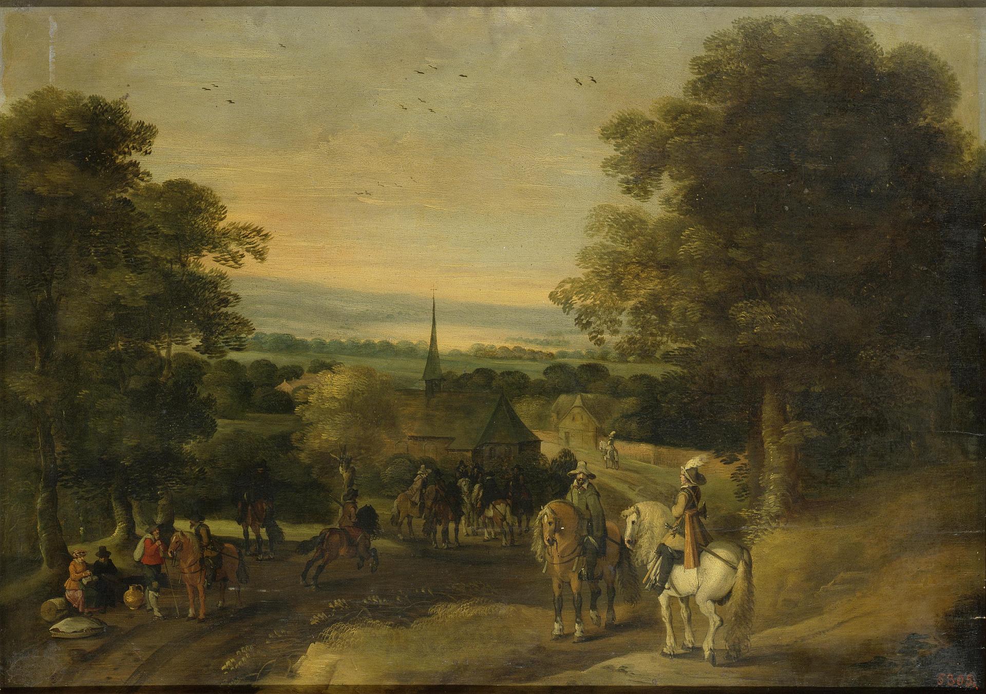 Izaak van Oosten, Landscape with a Cavalry Group