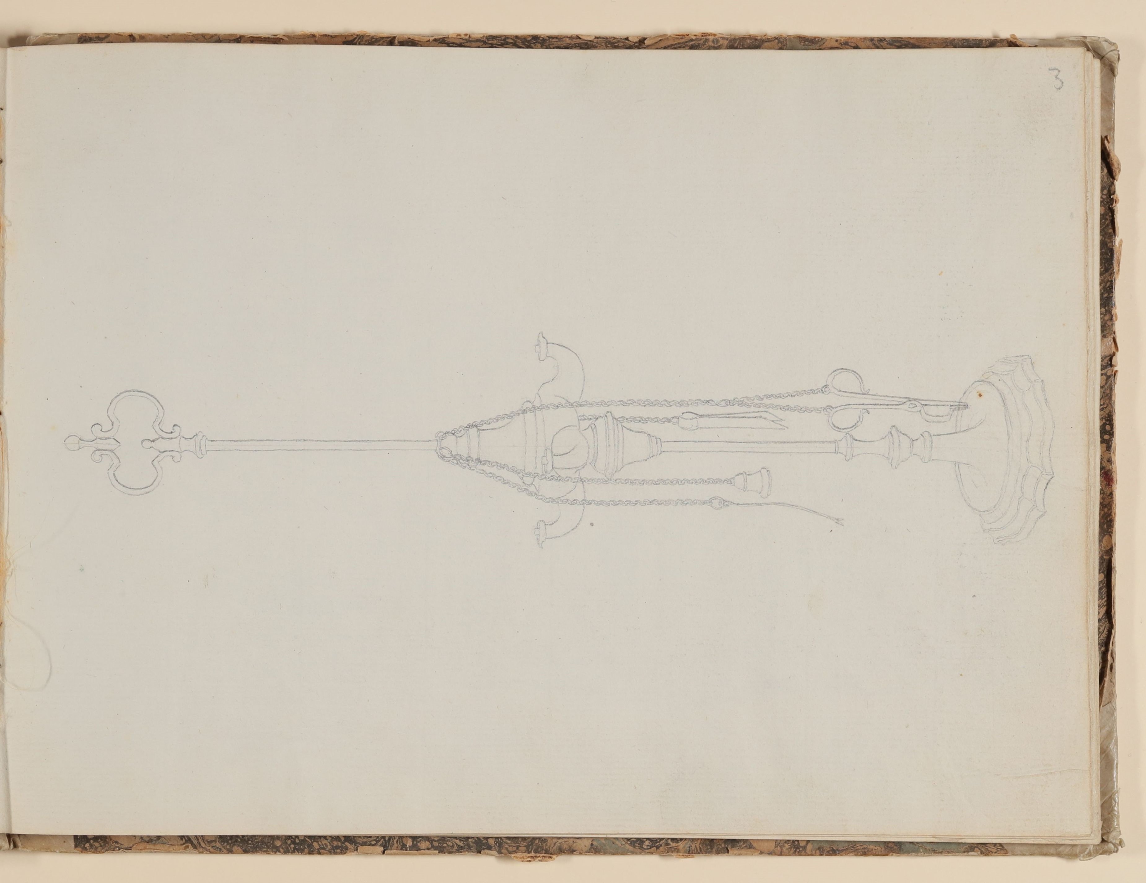 Rosette Städel, Dreiarmige Öllampe [aus einem Skizzenbuch der Rosette Städel, Blatt 3]