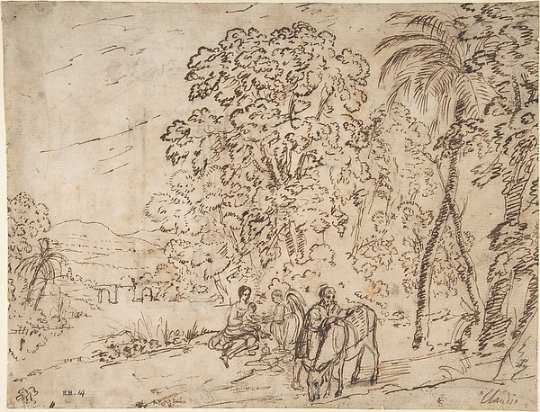 Claude Lorrain (Claude Gellée), The Rest on the Flight into Egypt (recto); The Arch of Titus, Camp Vaccino (verso)