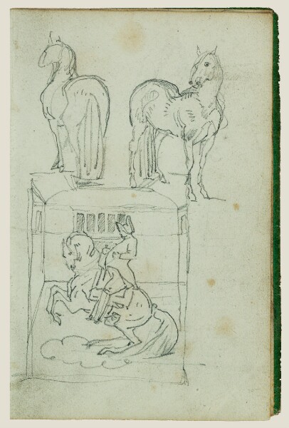 Théodore Géricault, Two standing horses, Man riding a rearing horse