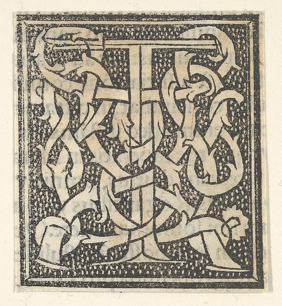 Anonymous, Italian, 16th century, Initial letter T on patterned background
