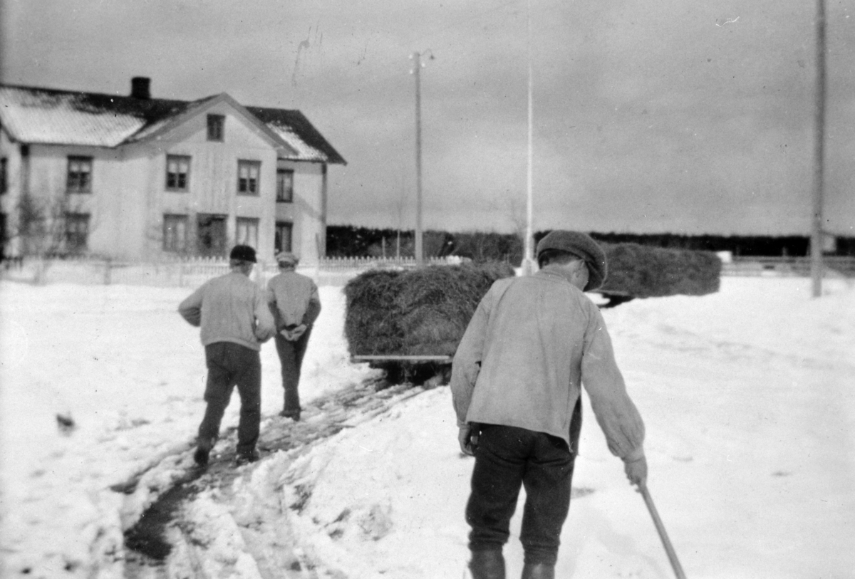 Anno Domkirkeodden, FERDESLASS TIL TRYSIL, HØYLASS, 3 MENN JENS TRÆTTEBERG, EVEN GOTTENBERG, SIGURD TRÆTTEBERG M/ØKS, EKSTR: HOVEDBYGNINGEN I BAKR