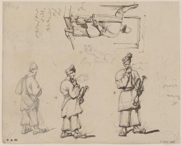 George Chinnery, Standing figures, two of them smoking a hookah