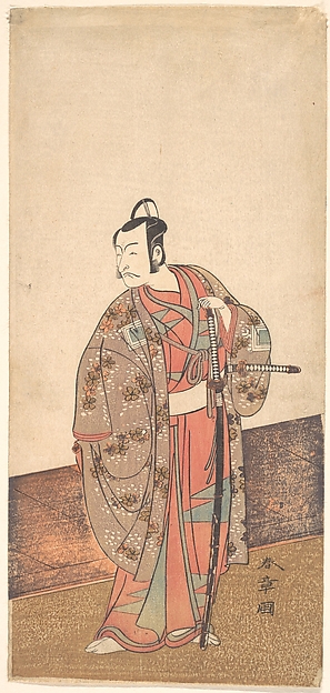 Katsukawa Shunshō　勝川春章, The Actor Ichikawa Danjuro V standing inside of a house and in front of an engawa