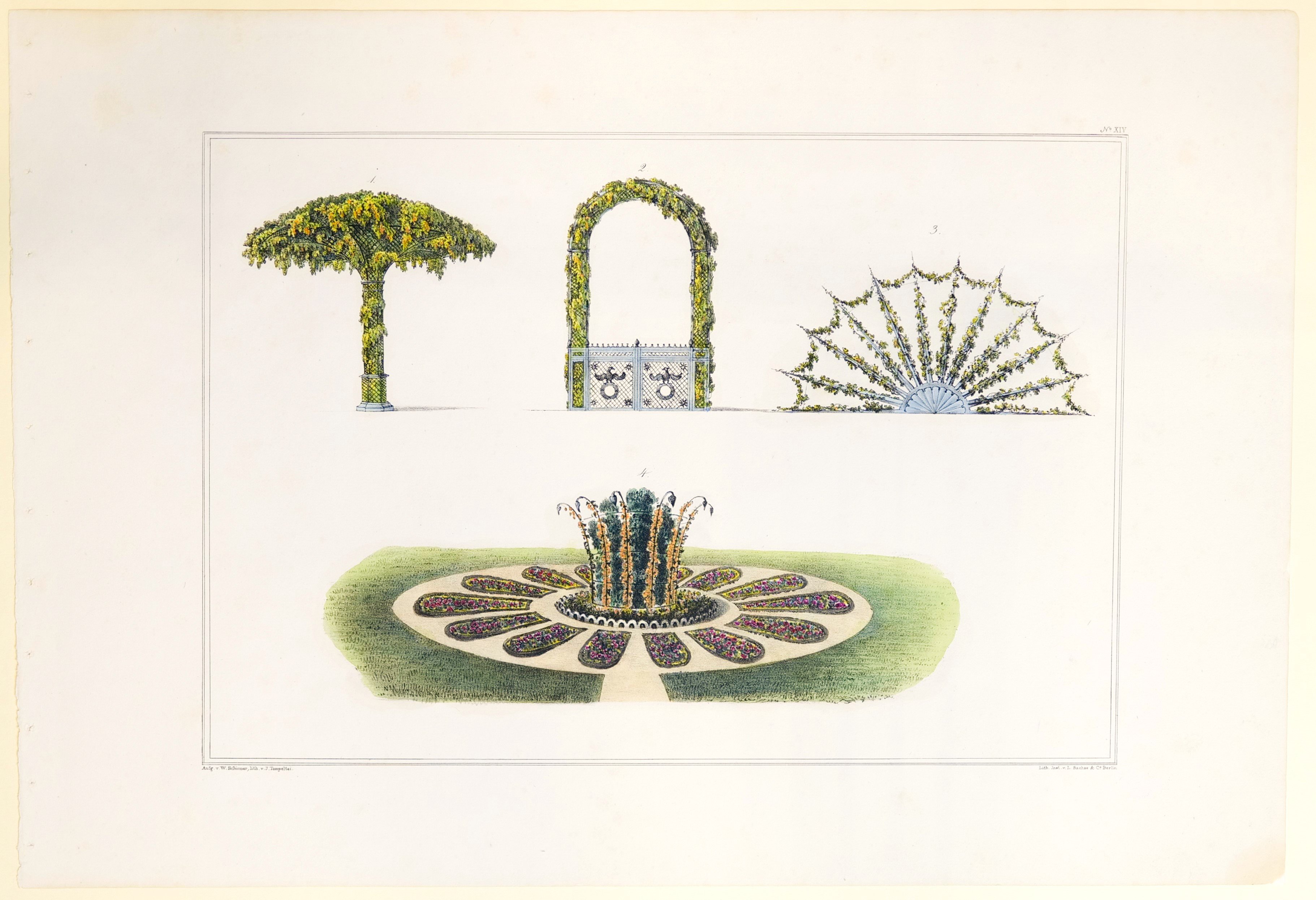 Friedrich Julius Tempeltey, Gestelle von Eisendraht, Tafel XIV der "Andeutungen über Landschaftsgärtnerei"