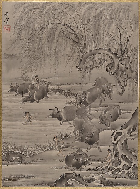 Kawanabe Kyōsai 河鍋暁斎, Buffalo and Herdsman