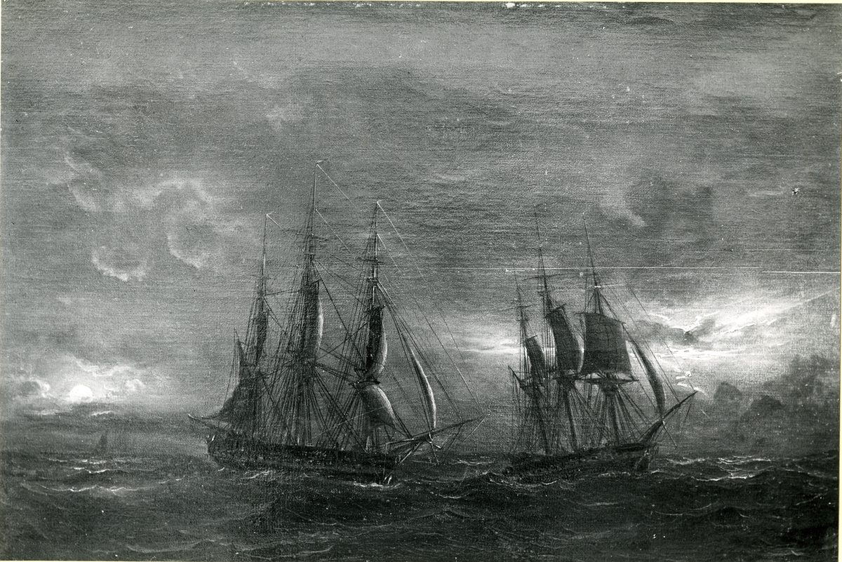 Okänd fotograf, Åsknatt på havet, studie. Oljemålning 1851. Storlek 37,5 x 55 cm.