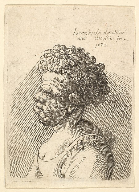 Wenceslaus Hollar, Bust of a deformed woman with curly hair in profile to the left