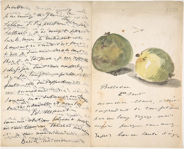 Edouard Manet, A Letter to Eugène Maus, Decorated with Two Apples
