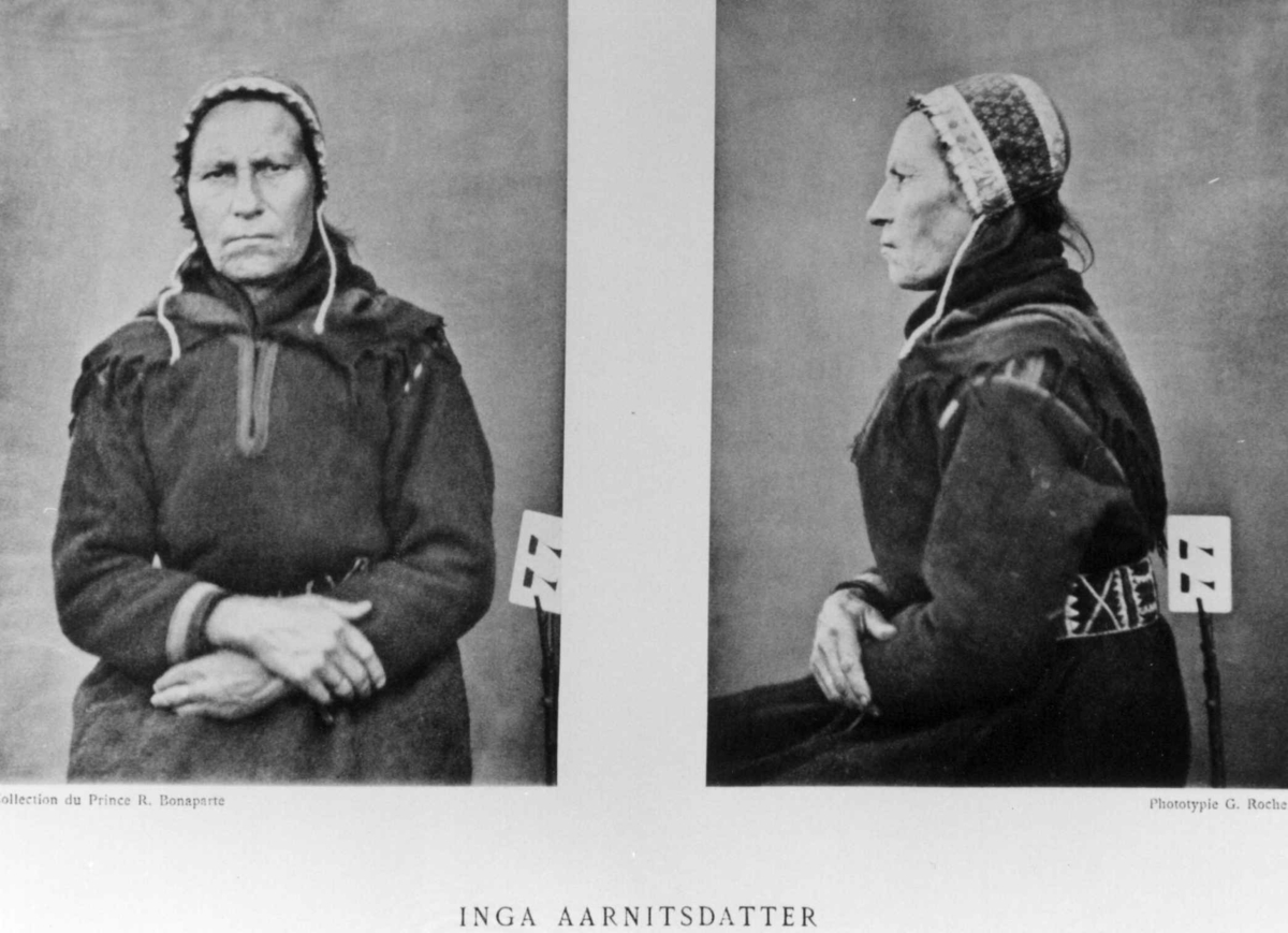 G. Roche, Roland Bonaparte sin samling. Portrett av Inga Aarnitsdatter. Inngår i Bonapartes sameportretter som nr. 77. Bonaparte