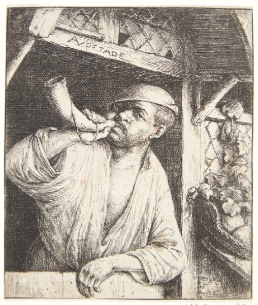 Adriaen van Ostade, En bager, der blæser i sit horn