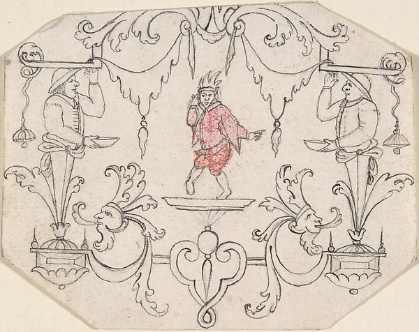 Anonymous, French, 18th century, Arabesque Cartouche with Dancing Figure