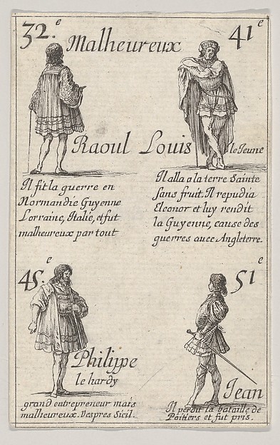 Stefano della Bella, Raoul ... /  Louis le Jeune..., from "Game of the Kings of France" (Jeu des Rois de France)