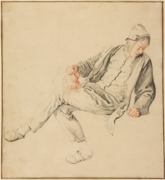 Cornelis Dusart, A Seated Peasant Looking Down to the Right, Holding a Pitcher