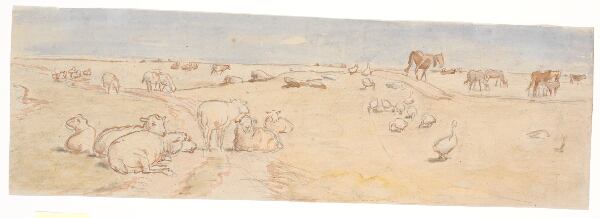 Theodor Philipsen, Får og gæs på Saltholm (udkast til dekoration af punchebolle)