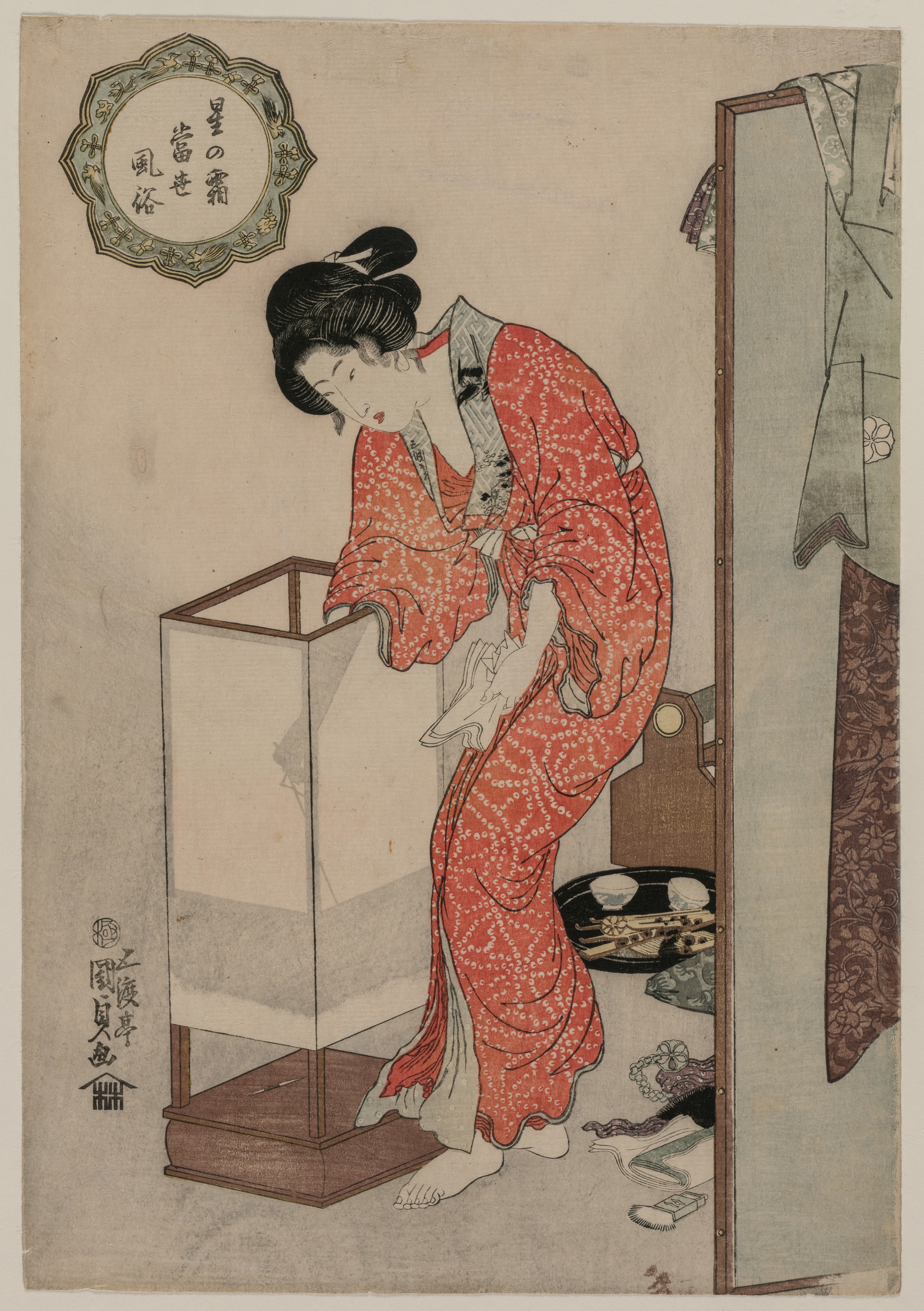 Utagawa Kunisada, Woman Putting Out a Light (from the series Modern Customs: Frost Beneath the Stars)
