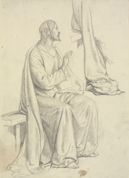 Wilhelm Marstrand, Siddende Jesus, samt draperistudie