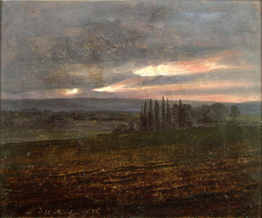 Johan Christian Dahl, Evening Sky over Fields with Poplars