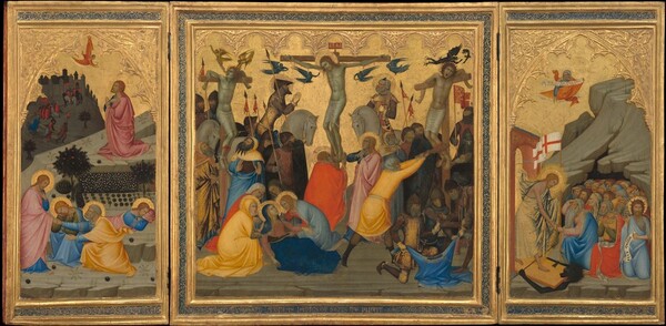 Andrea Vanni, Scenes from the Passion of Christ: The Agony in the Garden, the Crucifixion, and the Descent into Limbo [entire triptych]