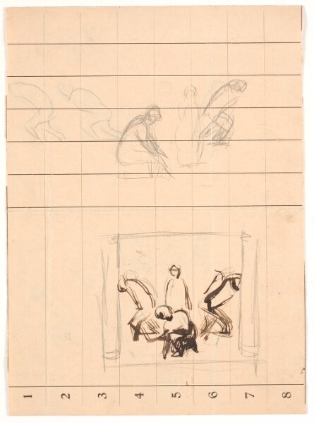 Niels Larsen Stevns, To kompositionsudkast til maleriet "Kristus skriver i sandet", 1908