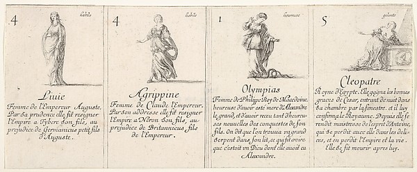 Stefano della Bella, Liuie, Agrippine, Olympias, and Cleopatre, from "The Game of Queens" (Le Jeu des Reines Renommées)