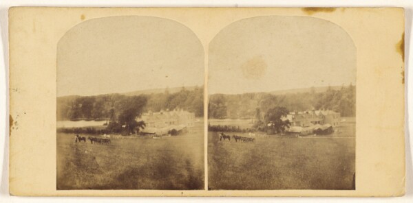 Unknown, [Pastoral scene: large house in background, horse-drawn wagon at foreground]