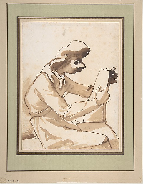 Pier Francesco Mola, Caricature of a Seated Man Reading