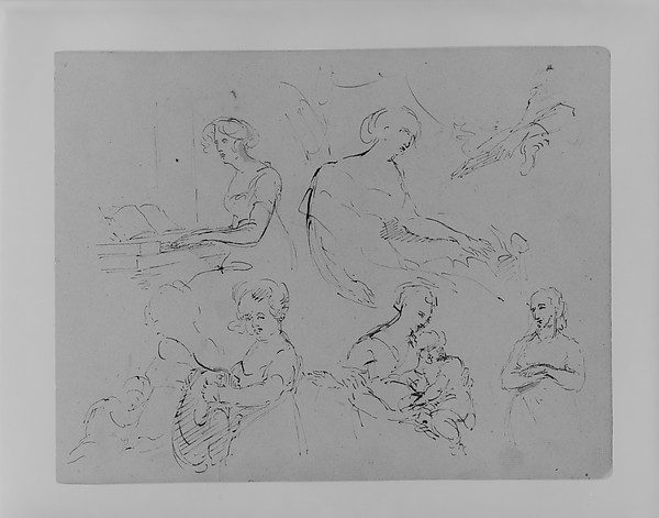 Thomas Sully, Five Half-Length Female Figures, One at a Spinet (from Sketchbook)