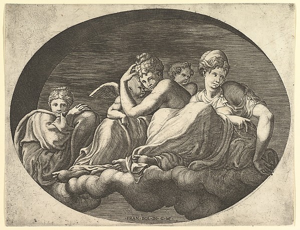 Giorgio Ghisi, Venus and Cupid, Two Other Goddesses, and a Putto, from a series of eight compositions after Francesco Primaticcio's designs for the ceiling of the Ulysses Gallery (destroyed 1738-39) at Fontainebleau