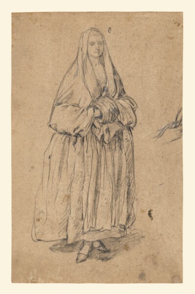 Pietro Longhi, Standing Woman Holding a Muff, Turned Slightly to the Right (recto); Studies of Heads (verso)