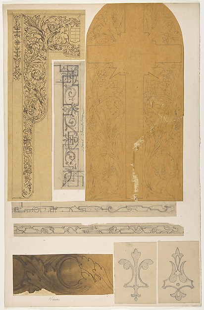 Jules-Edmond-Charles Lachaise, Eight designs for painted wall decorations; one for "chanteloup," another for "Nause"