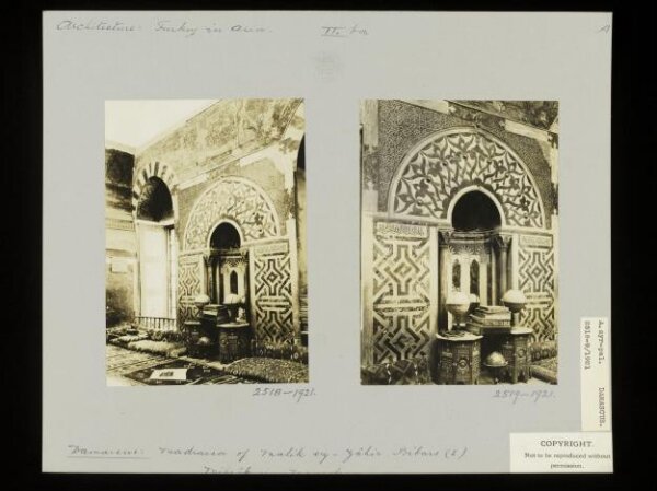 K.A.C. Creswell, Mihrab in mausoleum at Madrasa al-Zahiriyya, Damascus