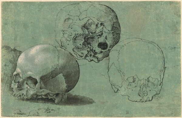 Unknown, Study of Three Skulls (recto); Architectural Study (verso)