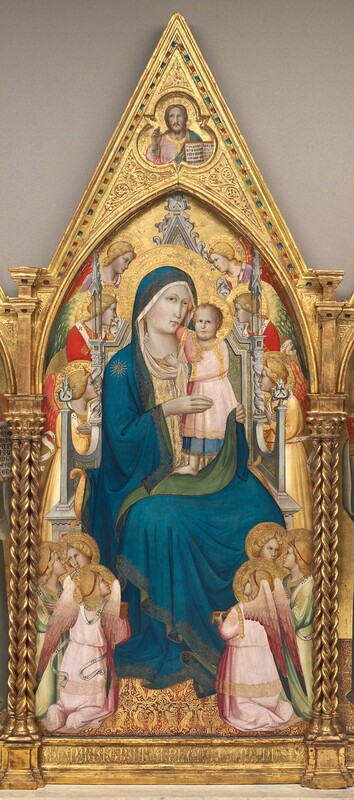 Agnolo Gaddi, Madonna and Child Enthroned with Twelve Angels, and with the Blessing Christ [middle panel]