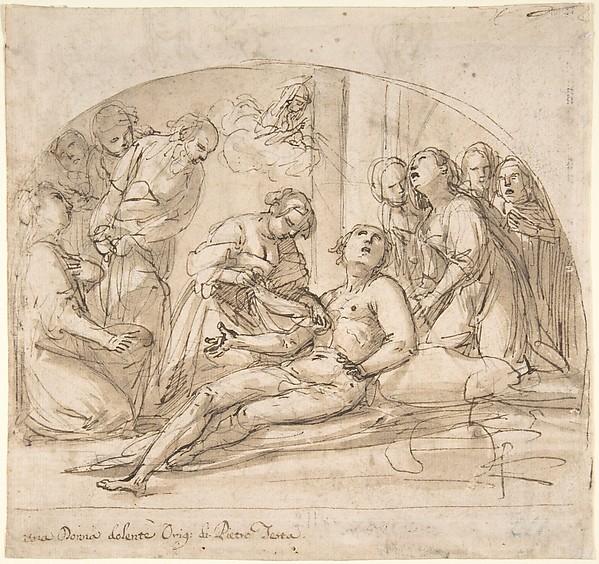 Giovanni Baglione, The Emperor Constantine Copronymous Burned by an Invisible Fire (recto); Studies of Sibyls and Angles (verso)