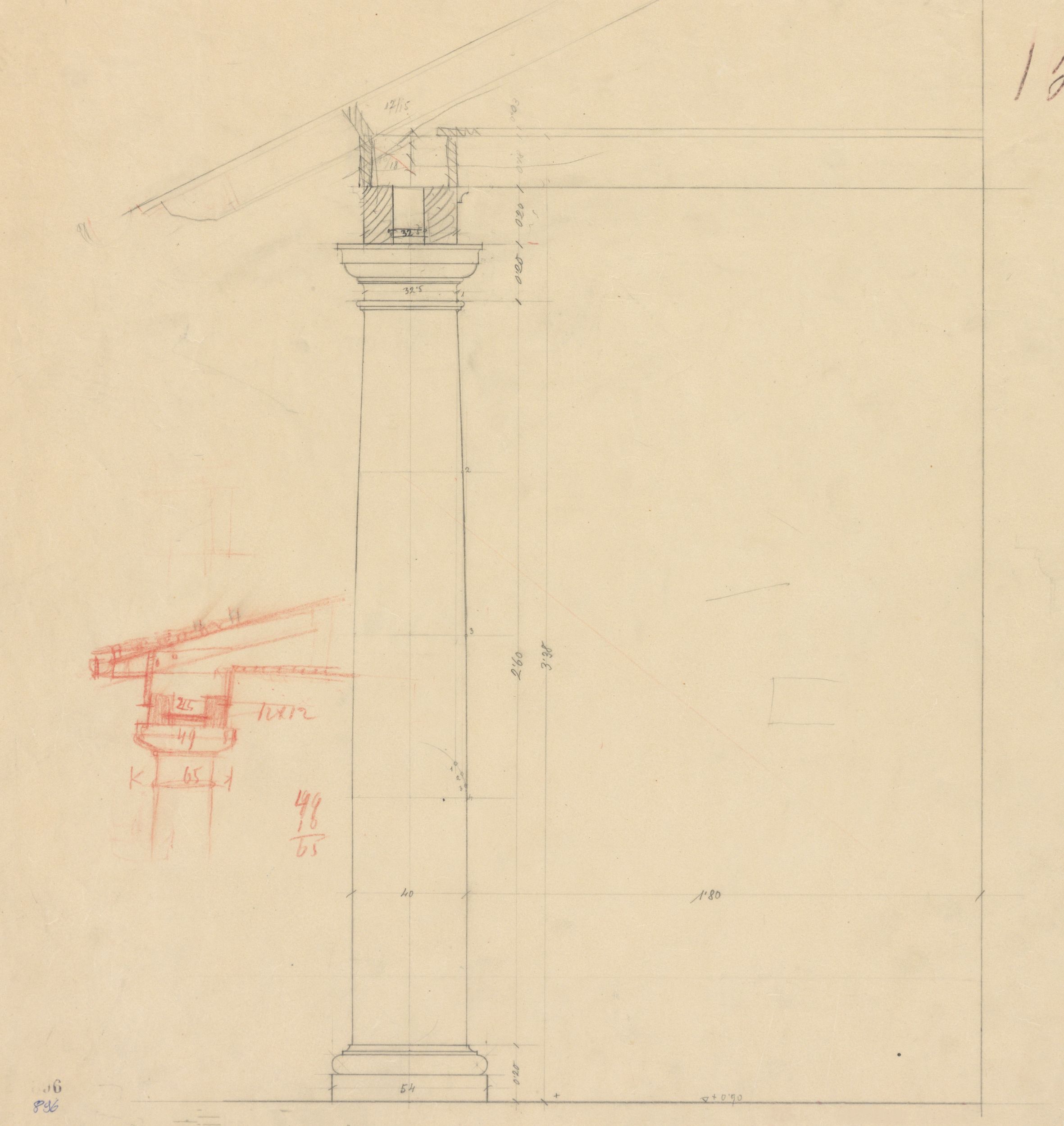 Viktor Kovačić, Meštrovićev atelijer (Ivan Meštrović), detalj stupa s krovištem/atrij