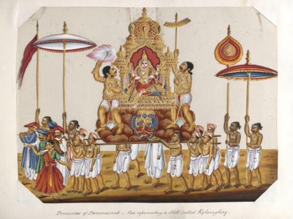 Unknown, One of twenty mica paintings depicting Hindu deities and festival processions with decorated cars.